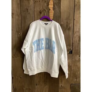 the bar varsity sweatshirt large white and blue